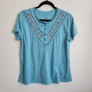 Elegant Blue Embroidered Women's Tee